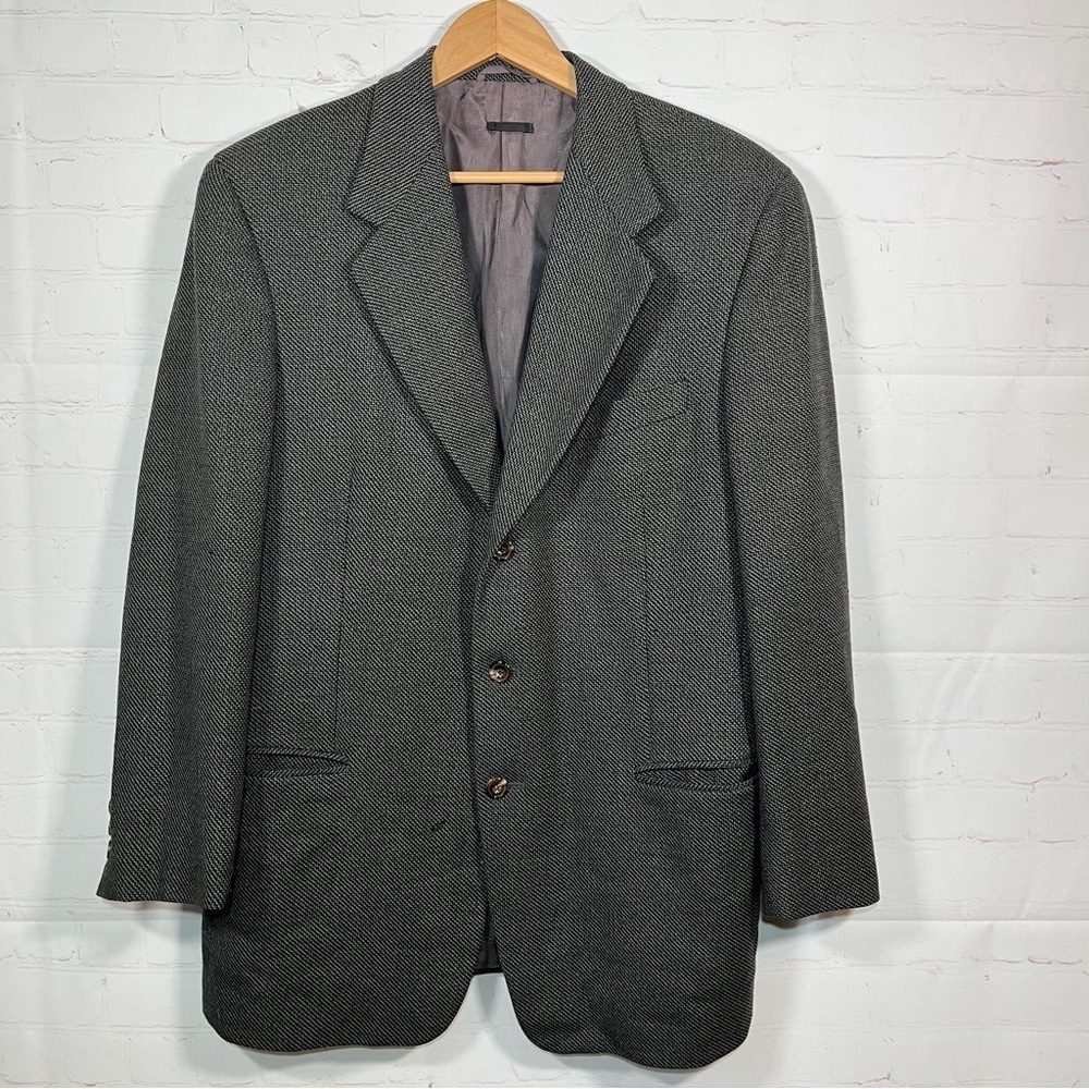 Vintage BILLYBLUE Tweed Blazer Mens Size 40 Gray Herringbone Three Button